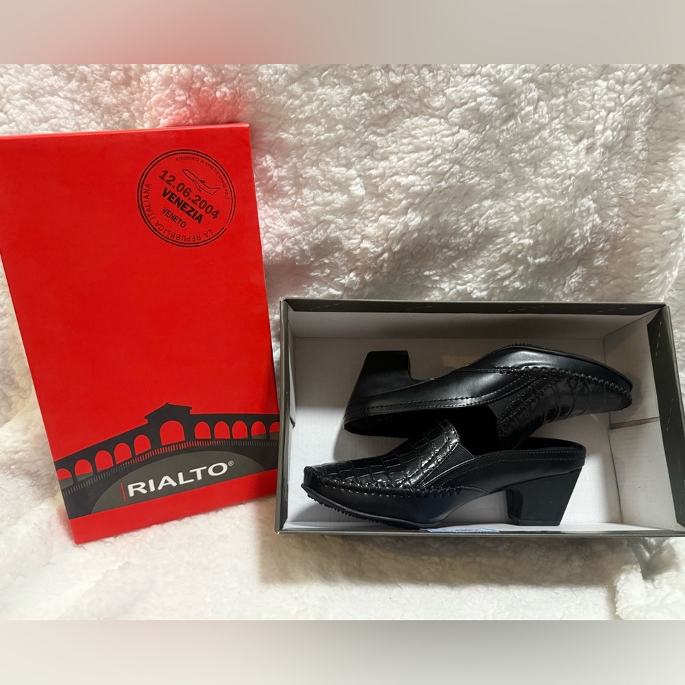 Rialto Black Croc-Embossed Mules